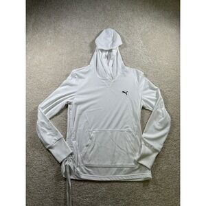 Puma Womens Size‎ L Sport Lifestyle White Lightweight Hoodie Drawstring Side